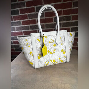 RARE HENRI BENDEL Rivington XL‎ Tote Yellow & White